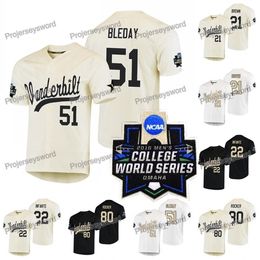 GlaMit Vanderbilt Commodores Jersey 21 Tyler Brown 22 Julian Infante 51 J.J. Bleday 80 Kumar Rocker 2019 rare College WS W S Custom Baseball Jersey