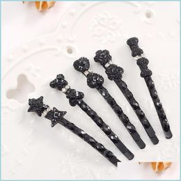 Hair Clips Barrettes Good Aandand Black Crystal Hairpin Barrettes Bow Hair Ornaments Clip Folder Banghua Hand Side Water Drill Card Dhooh