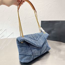 Women Envelope Chains Crossbody Shoulder Bags LOU Washed denim Handbags Canvas Cowboy Handbag purse Fashion letters WOC Adjustable straps