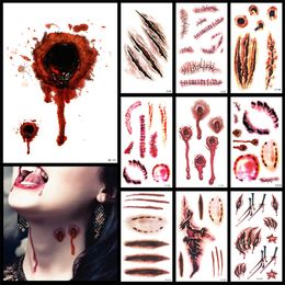 Tymczasowa naklejka na tatuaż horror cat nietoperz terror ran realistyczne obrażenia krwi bliznę tatuaż naklejki na makijaż na halloween