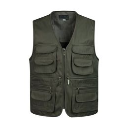 Men's Vests Men MultiPocket Classic Waistcoat Male Sleeveless Unloading Solid Coat Work Pographer Tactical Mesh Jacket 220919