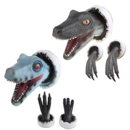 Decorative Objects Figurines WallMounted Dinosaur Resin Sculptures WallBroken Head with Claw Props 3D Statue Home Art Decorations 220919
