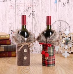 New Wine Cover with Bow Plaid Linen Bottle Party Favor Clothes Fluff Creative Wine Fashion Christmas Decoration RRB15534