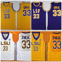 NCAA LSU TIGERS College 농구 저지 33 Shaquille 스티치 Neal Purple Yellow University 농구 유니폼 남성