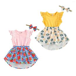 Clothing Sets Summer 0-18M Baby Girl Clothes 2Pcs Set Pineapple Strawberry Print Lace Flared Short Sleeve Dress-Style Bodysuit With Headband