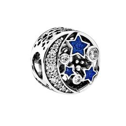 Sparkling Night Blue Sky Charm Authentic Sterling Silver DIY Jewellery Accessories Original Box For pandora Bangle Bracelet Making Beads Charms