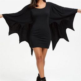 Casual Dresses Halloween Dress Womens Plus Size Solid Round Neck Bat Long Sleeve Gothic Mini Fashion Ladies Vestido De Mujer 220919