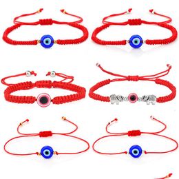 Link Chain Hanmade Rope Chain Fatima Hand Evil Blue Red Eye Pendants Bracelet Fashion Lucky Elephant Tortoise Woven String Bracelets Dhpb2