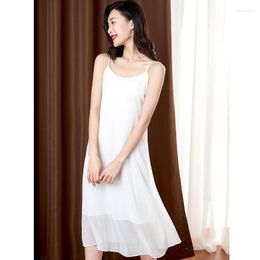 Casual Dresses #3510 Black White Sleeveless Chiffon Dress Women Sexy Thin See Through Spaghetti Strap A-Line Female Summer