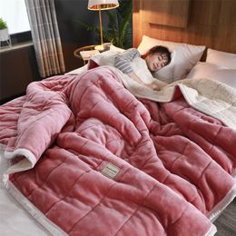 Blankets Winter Three Layers Quilted Fleece Bed And Throws Adult Double Sided Blanket On The Sofa Super Warm Thick Fluffy Covers 220919