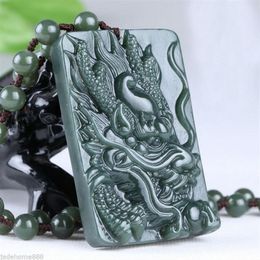 Chinese 100% Natural Nephrite hetian Jade Lifelike Dragon Jade pendant necklace217p