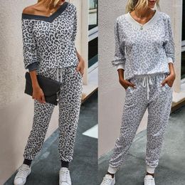 Women's Two Piece Pants Women Set Fashion Woman Leopard Tracksuit Outfit Long Sleeve Blouse Top Trousers Sport Suit Gym Wear