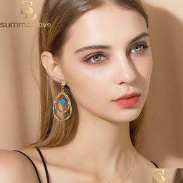 Dangle Chandelier New Fashion Gold Colour Double Hollow Big Waterdrop Dangle Earrings For Women Girl Small Round Crystal Drop Jewellery Dhjev