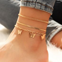 Anklets Huitan Cool Metal Chain For Women Fashion Butterfly Ankle Bracelet Summer Beach Foot Accessories Gift Statement Jewellery