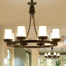 Pendant Lamps 3/6/8 Light American Black Chandelier Lamp Living Room Glass Lampshade LED Ceiling Lighting