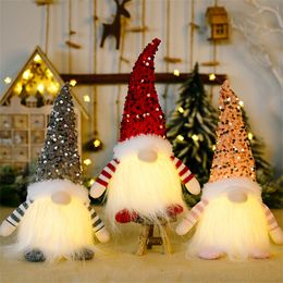 Sequin Christmas Gnomes Plush with LED Lighting Beard Handmade Swedish Tomte Santa Doll Gnome Ornaments