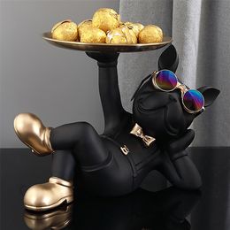 Decorative Objects Figurines French Bulldog Home Room Decoration Dog Statue Desk Stainless Steel Tray Animal Table Decor 220919