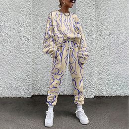 Women's Two Piece Pants Women's Women Clothing 2 Set Suit Outfits Grid Printed Casual Sport Streetwear Tracksuit Sweatpants