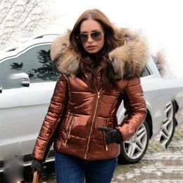 Women's Down Parkas Winter Black Woman Jacket Fur Hooded Long Sleeve Thick Coats Female Zipper Casual Solid Colour Warm Jackets Parkas Clothes 220919