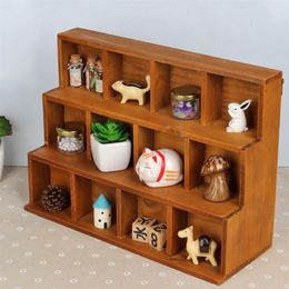 Hooks Wooden Storage Rack 12 Case Stair Cabinet Desktop Store Shelf Vintage Organiser Wall Hanging