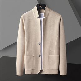 Men's Sweaters Solid Colour Cardigan Jacket Men Knit Casual Stand Collar Loose Cardigan Coat Men Korean Khaki Black Grey Big Size Jacket 220919