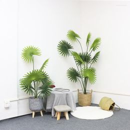 Decorative Flowers Tropical Simulation Fake Tree Green Plant Washin Gtonia Filifera Palm Potted Indoor Floor Leaf Sunflower Decoration