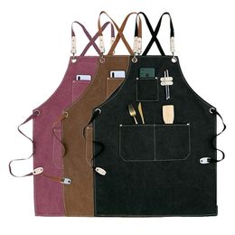 Aprons Enlarged Pocket Canvas Coffee Pinafore Cooking Baking Cleaning Working Bib Waterproof Oil-Proof Women Men Kitchen Apron 46447 220919