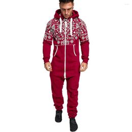 Running Sets Man's Zipper Hooded Jumpsuit Casual Print Long Sleeve One-piece Romper With Pockets Sportswear Workout Clothes For Spring