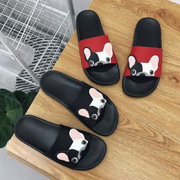 Slippers Women Summer Korean Students Cute French Dog Fighting One-word Thick-sole Casual Slipper