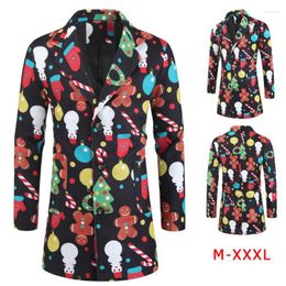 Men's Suits Suit Men's Trench Coat European And American Casual Fashion Christmas 3D Printing Mid-length Windbreaker Clothing