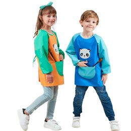 Aprons Drawing Long SleeveChildren Apron Kids Bibs Cute Cartoon Baby Waterproof Infant Eating Feeding Kid Painting 220919