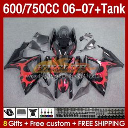 Injection Fairings & Tank For SUZUKI GSXR 600 750 CC 600CC 750CC 2006-2007 154No.161 GSXR-600 GSXR600 K6 GSXR750 06 07 GSXR-750 GSX-R600 2006 2007 OEM Fairing red flames blk