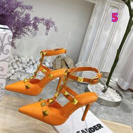 double rivet UK - 8 colors sandals Large size 35-42 Designer women high heels party fashion rivets girls sexy pointed Dance wedding shoes Double straps225r
