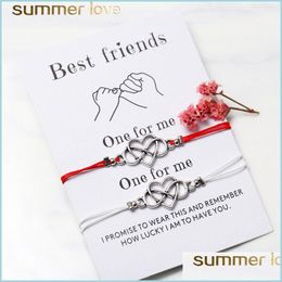 Link Chain Bohemian Heart Couples Pendant Bracelets Set For Women Men Handmade Braided Rope Knot Bracelet Friend Wish With Card Jewe Dh1Qw