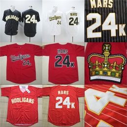 GlaMit Mens 24k Bruno Mars Hooligans Bianco Awards Gessato Jersey Stitched Sewn Button Bruno Mars Baseball Jerseys Cheap Black Red White S-3XL