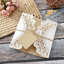 Greeting Cards 10/30/50Pcs/set Laser Cut Wedding Invitations Tags Vintage Bridal Gift Card Event Party Birthday Supplies 220919