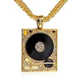 Whole- DJ Phonograph Big Pendant Necklace Men Jewelry Hiphop Chain Gold Silver Plated Music Hip Hop Rock Rap Necklaces Mens Jewellery229W