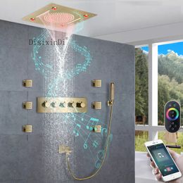 LED Shower System with Music Speaker 16 Inch Ceiling Mounted Rain Waterfall Showers Bathroom Thermostatic Shower Set