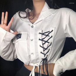 Women's Jackets Women's Casual Varsity Jacket White Hooded Black Single-Breasted Short Coat Cross Straps Design Winter 2022