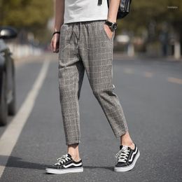 Men's Pants Casual Ankle-Length Plaid Men Trousers Streetwear Jogger Sweatpants Slim Fit 2022