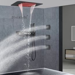 Ceiling Embedded 23X15 Inch LED Shower Head With Music Speaker Rain Waterfall Bathroom Thermostatic Shower Faucet Set