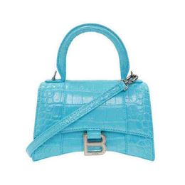 Designer Bag High Level Bale'ciga's Handbag f Women's Hourglass Xs Light Blue Shiny Crocodile Embossed Leather Handbag fashion brand tote bags 2022