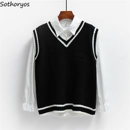 Women's Vests Sweater Vest Women Striped Japanese-style Sleeveless V-neck All-match Loose Casual Preppy-style Lovely Students Fashion Ulzzang 220916