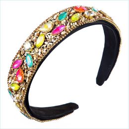 Wedding Hair Jewelry Chunky Colorf Glass Rhinestone Bead Crystal Headbands For Women Fashion Teardrop Stone Black Band Hairbands Hair Dhwce