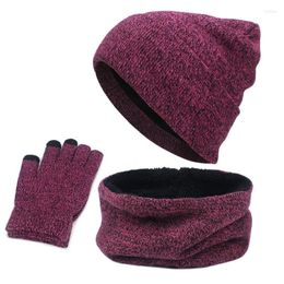 Berets Warm Three Piece Winter Men's Hat Bib Thickened Couple Knitted Cycling Skiing Cold Proof And Anti-skid Touch Screen Gloves Women