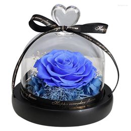 Decorative Flowers Eternal In Heart Glass Dome With LED Light Forever Preserved Rose Valentine Wedding Gifts For Women Girls