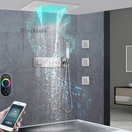 Ceiling Embedded LED Shower Head With Music System 58X38 CM Waterfall Rain Bathroom Thermostatic Shower Faucet Set