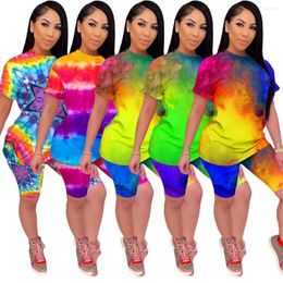 Gym Clothing Women Sports Suit Tie Dye Tops Short Suits Ladies Summer Sport Yoga Two Piece Causal Sportswear Fitness Outfits Sets