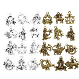 Charms Mixed Sp Zodiac Charms Dangle Beads Fit Bracelet Pendant Earrings Diy Jewelry Making Findings Accessiors 120Pcs/Lot C3 Drop De Dhv2T