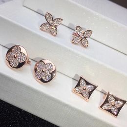 Stud Womens Designer Stud Earrings Fashion Four-leaf Clover Earrings 18K Gold Square Round Full Diamond Earring Jewellery J230717